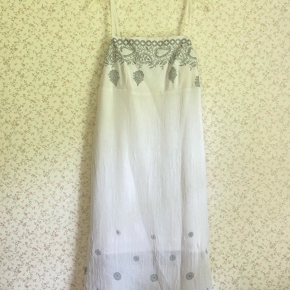 Sue Wong White and Silver Dress 90s/ 2000s  Size Medium